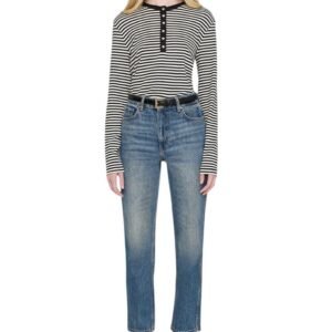 Alessia Long Sleeve Tee - Cream And Black Stripe